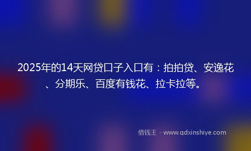 2025年的14天网贷口子入口有：拍拍贷、安逸花、分期乐、百度有钱花、拉卡拉等。