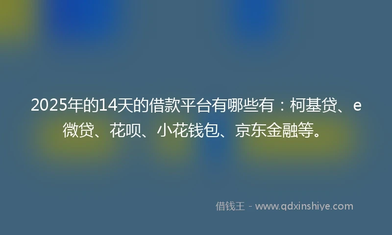 2025年的14天的借款平台有哪些有：柯基贷、e微贷、花呗、小花钱包、京东金融等。