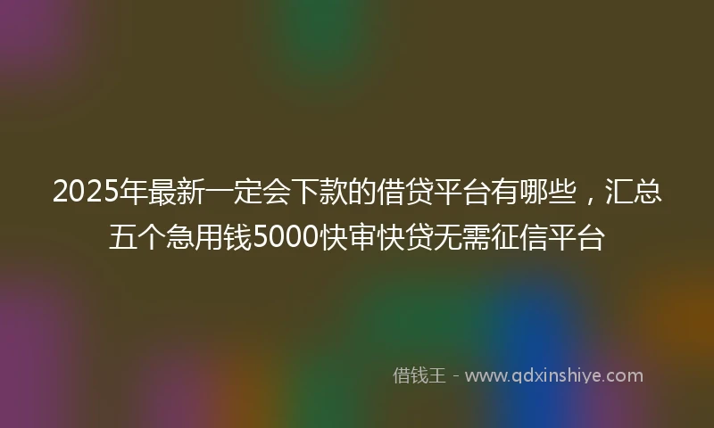 2025年最新一定会下款的借贷平台有哪些，汇总五个急用钱5000快审快贷无需征信平台