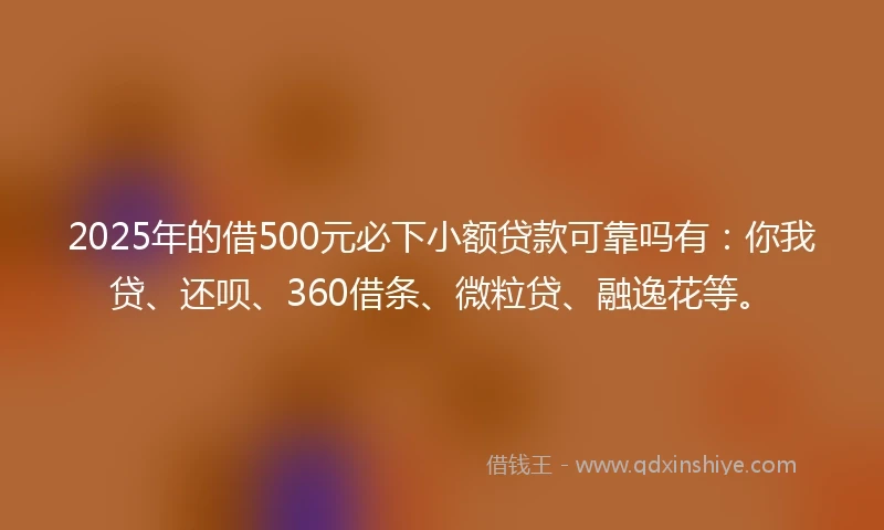 2025年的借500元必下小额贷款可靠吗有：你我贷、还呗、360借条、微粒贷、融逸花等。