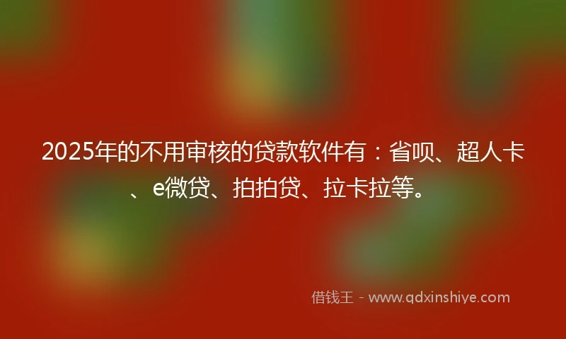 2025年的不用审核的贷款软件有：省呗、超人卡、e微贷、拍拍贷、拉卡拉等。