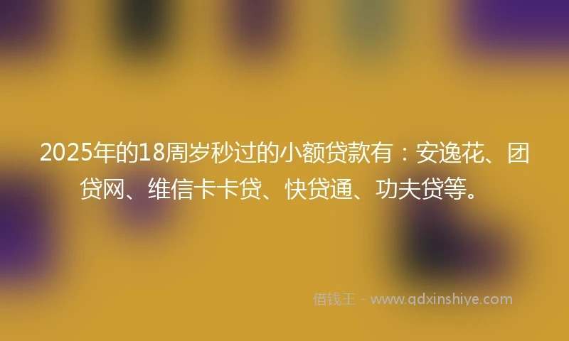 2025年的18周岁秒过的小额贷款有：安逸花、团贷网、维信卡卡贷、快贷通、功夫贷等。