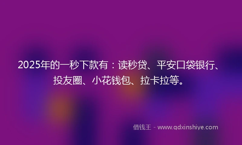 2025年的一秒下款有：读秒贷、平安口袋银行、投友圈、小花钱包、拉卡拉等。