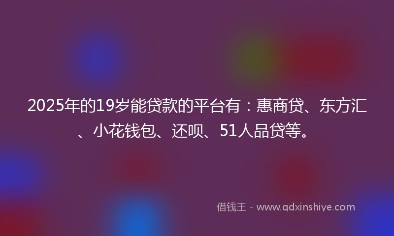 2025年的19岁能贷款的平台有：惠商贷、东方汇、小花钱包、还呗、51人品贷等。