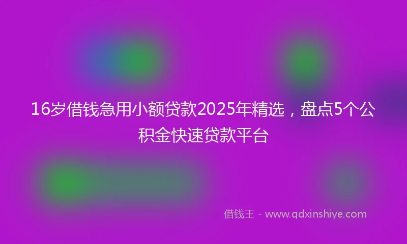 16岁借钱急用小额贷款2025年精选，盘点5个公积金快速贷款平台