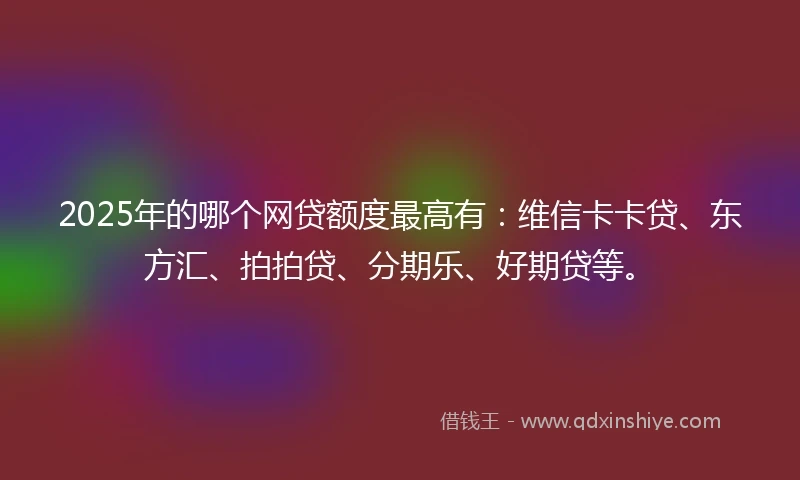 2025年的哪个网贷额度最高有：维信卡卡贷、东方汇、拍拍贷、分期乐、好期贷等。