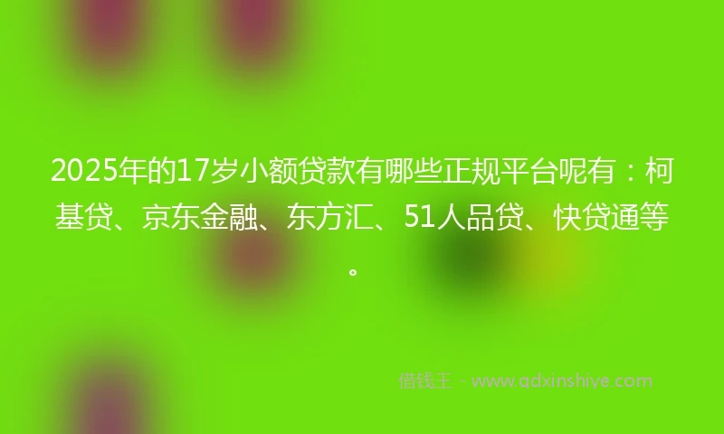2025年的17岁小额贷款有哪些正规平台呢有：柯基贷、京东金融、东方汇、51人品贷、快贷通等。