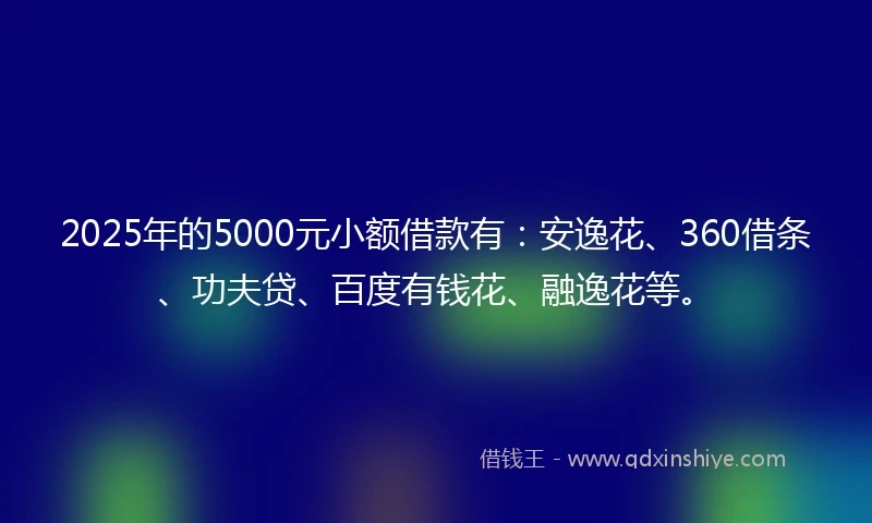 2025年的5000元小额借款有：安逸花、360借条、功夫贷、百度有钱花、融逸花等。