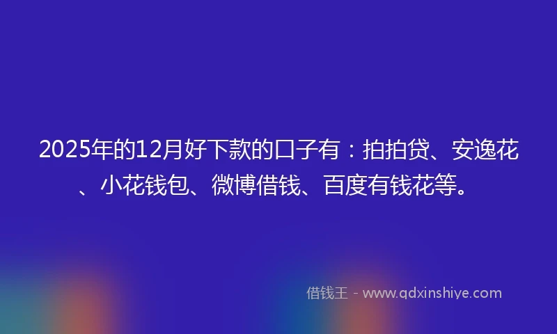 2025年的12月好下款的口子有：拍拍贷、安逸花、小花钱包、微博借钱、百度有钱花等。