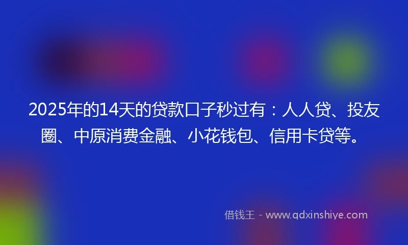 2025年的14天的贷款口子秒过有：人人贷、投友圈、中原消费金融、小花钱包、信用卡贷等。