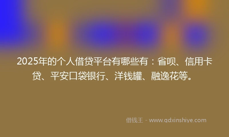 2025年的个人借贷平台有哪些有：省呗、信用卡贷、平安口袋银行、洋钱罐、融逸花等。