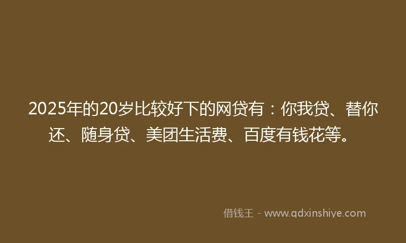2025年的20岁比较好下的网贷有：你我贷、替你还、随身贷、美团生活费、百度有钱花等。