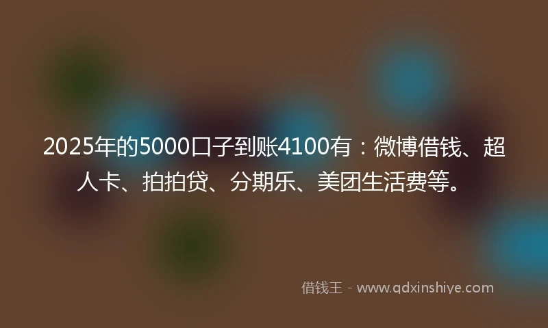 2025年的5000口子到账4100有：微博借钱、超人卡、拍拍贷、分期乐、美团生活费等。