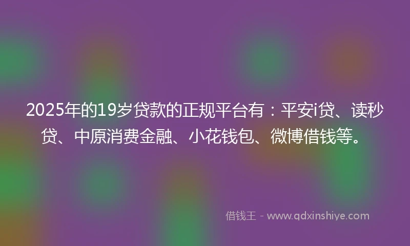2025年的19岁贷款的正规平台有：平安i贷、读秒贷、中原消费金融、小花钱包、微博借钱等。