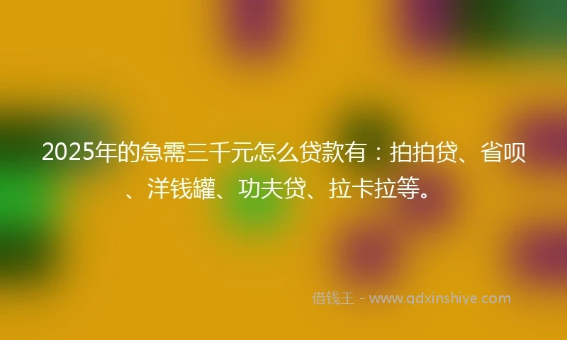 2025年的急需三千元怎么贷款有：拍拍贷、省呗、洋钱罐、功夫贷、拉卡拉等。