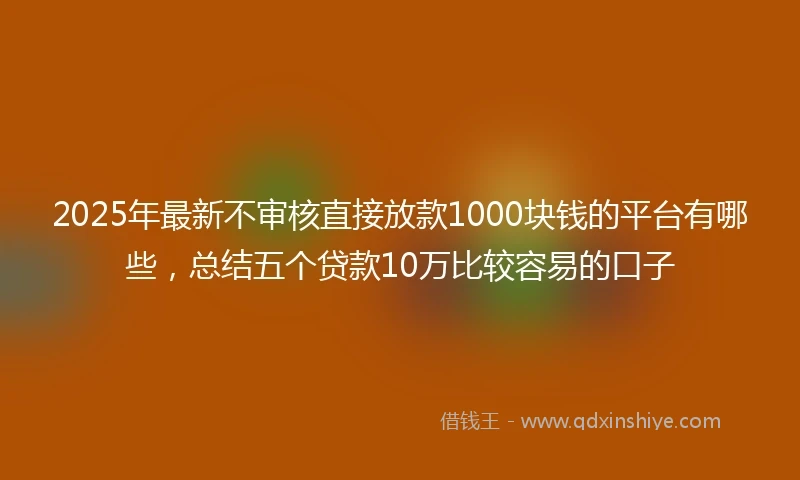 2025年最新不审核直接放款1000块钱的平台有哪些，总结五个贷款10万比较容易的口子
