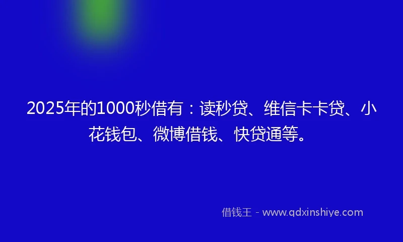 2025年的1000秒借有：读秒贷、维信卡卡贷、小花钱包、微博借钱、快贷通等。