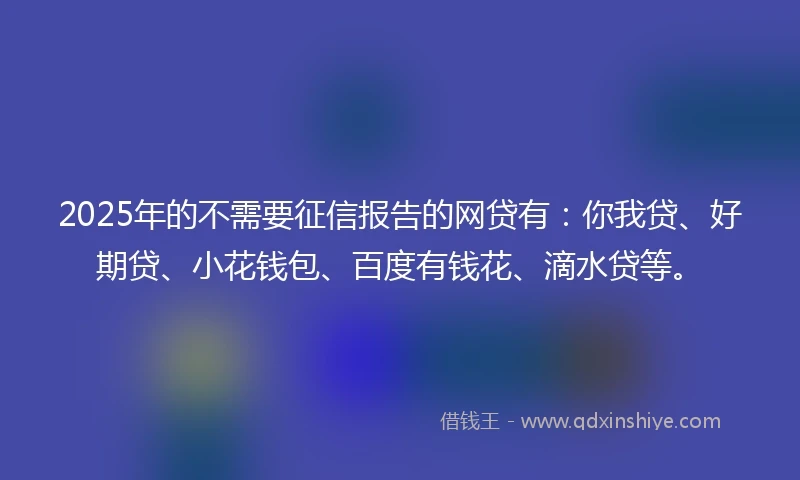 2025年的不需要征信报告的网贷有：你我贷、好期贷、小花钱包、百度有钱花、滴水贷等。