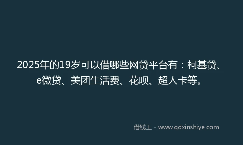 2025年的19岁可以借哪些网贷平台有：柯基贷、e微贷、美团生活费、花呗、超人卡等。