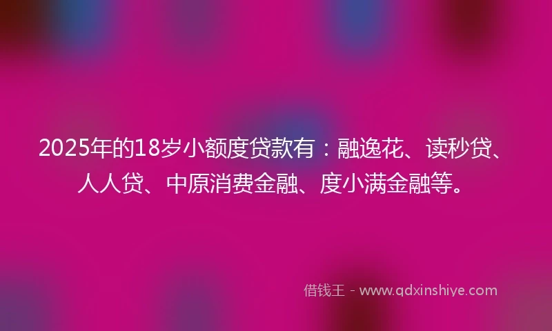 2025年的18岁小额度贷款有：融逸花、读秒贷、人人贷、中原消费金融、度小满金融等。