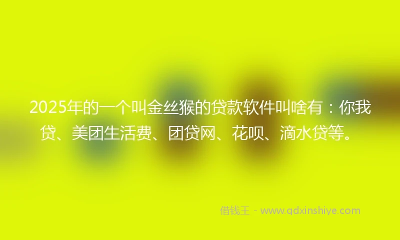 2025年的一个叫金丝猴的贷款软件叫啥有：你我贷、美团生活费、团贷网、花呗、滴水贷等。