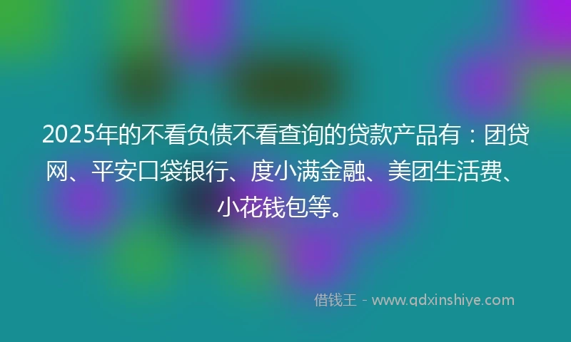 2025年的不看负债不看查询的贷款产品有：团贷网、平安口袋银行、度小满金融、美团生活费、小花钱包等。
