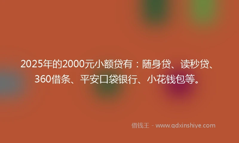 2025年的2000元小额贷有：随身贷、读秒贷、360借条、平安口袋银行、小花钱包等。