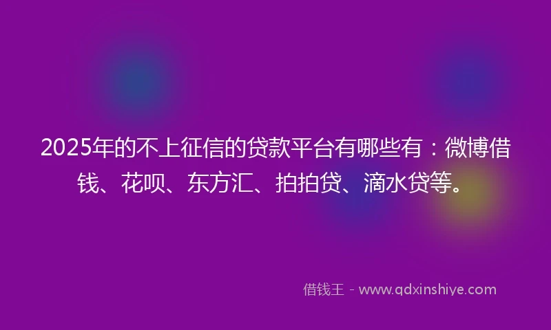 2025年的不上征信的贷款平台有哪些有：微博借钱、花呗、东方汇、拍拍贷、滴水贷等。