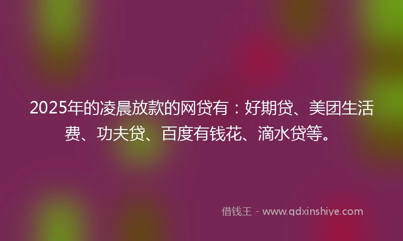 2025年的凌晨放款的网贷有：好期贷、美团生活费、功夫贷、百度有钱花、滴水贷等。