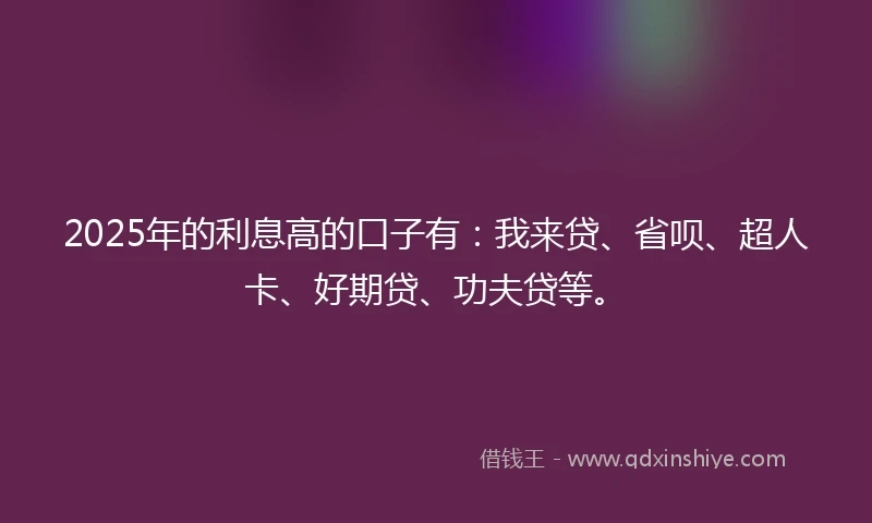 2025年的利息高的口子有：我来贷、省呗、超人卡、好期贷、功夫贷等。