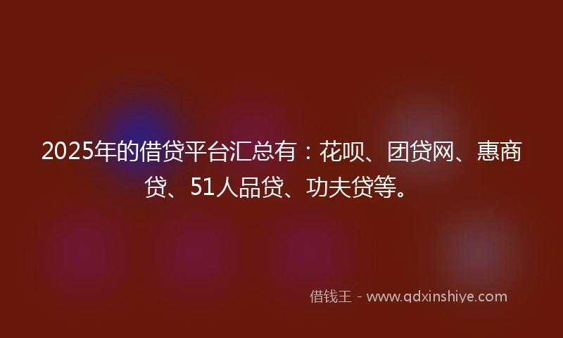 2025年的借贷平台汇总有：花呗、团贷网、惠商贷、51人品贷、功夫贷等。