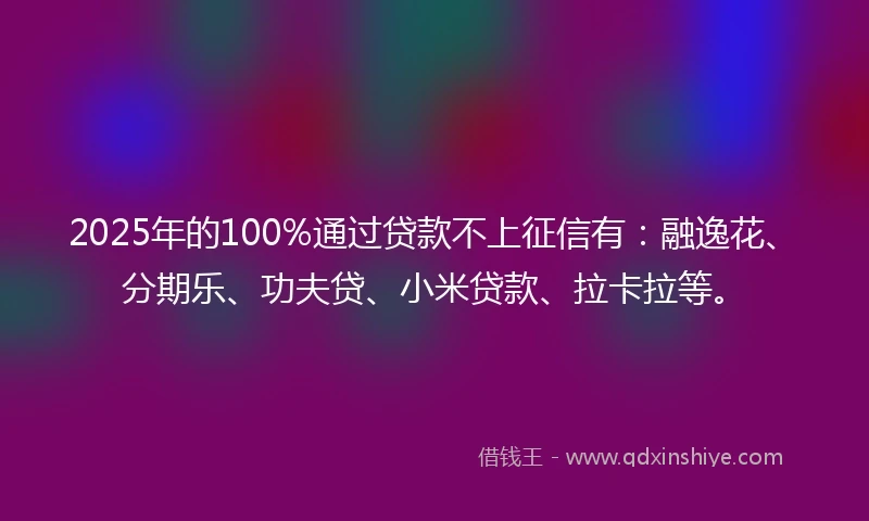 2025年的100%通过贷款不上征信有：融逸花、分期乐、功夫贷、小米贷款、拉卡拉等。