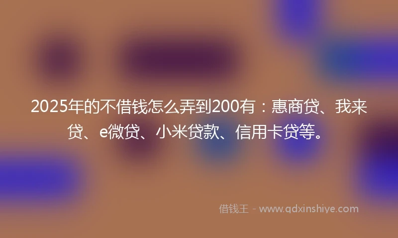 2025年的不借钱怎么弄到200有：惠商贷、我来贷、e微贷、小米贷款、信用卡贷等。