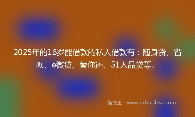 2025年的16岁能借款的私人借款有：随身贷、省呗、e微贷、替你还、51人品贷等。