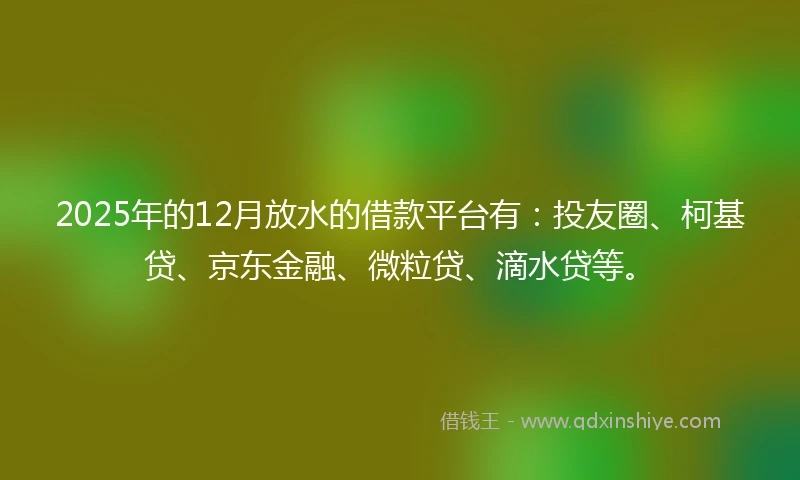 2025年的12月放水的借款平台有：投友圈、柯基贷、京东金融、微粒贷、滴水贷等。
