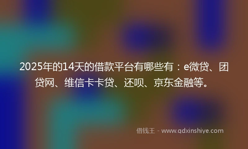 2025年的14天的借款平台有哪些有：e微贷、团贷网、维信卡卡贷、还呗、京东金融等。