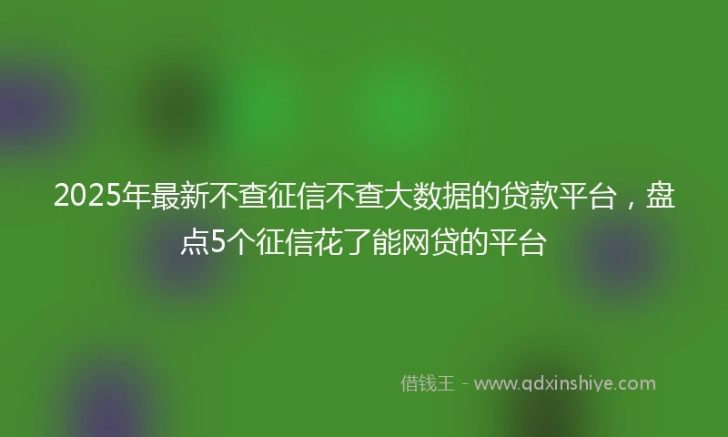 2025年最新不查征信不查大数据的贷款平台，盘点5个征信花了能网贷的平台