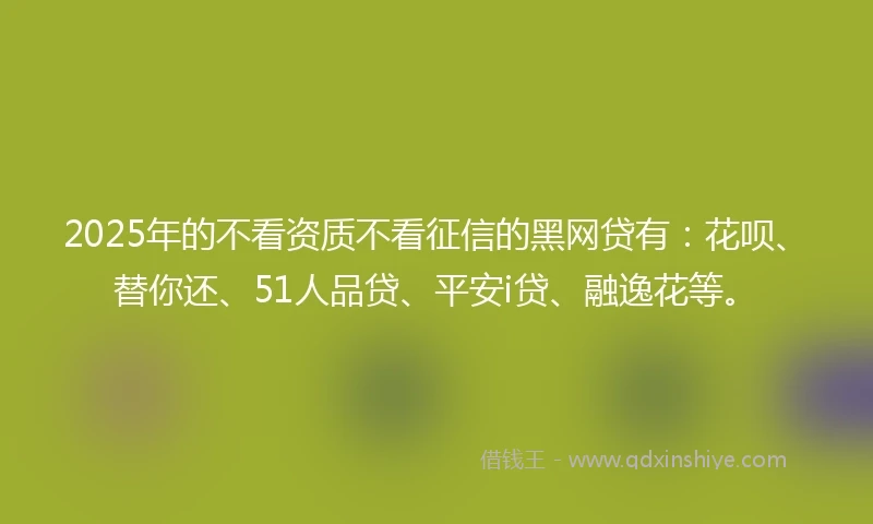 2025年的不看资质不看征信的黑网贷有：花呗、替你还、51人品贷、平安i贷、融逸花等。