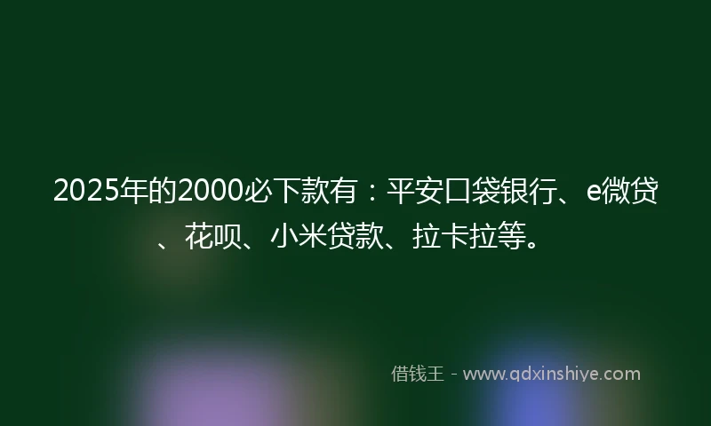 2025年的2000必下款有：平安口袋银行、e微贷、花呗、小米贷款、拉卡拉等。