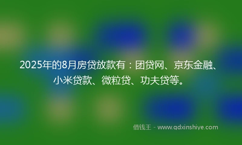 2025年的8月房贷放款有：团贷网、京东金融、小米贷款、微粒贷、功夫贷等。