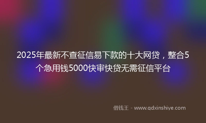 2025年最新不查征信易下款的十大网贷，整合5个急用钱5000快审快贷无需征信平台