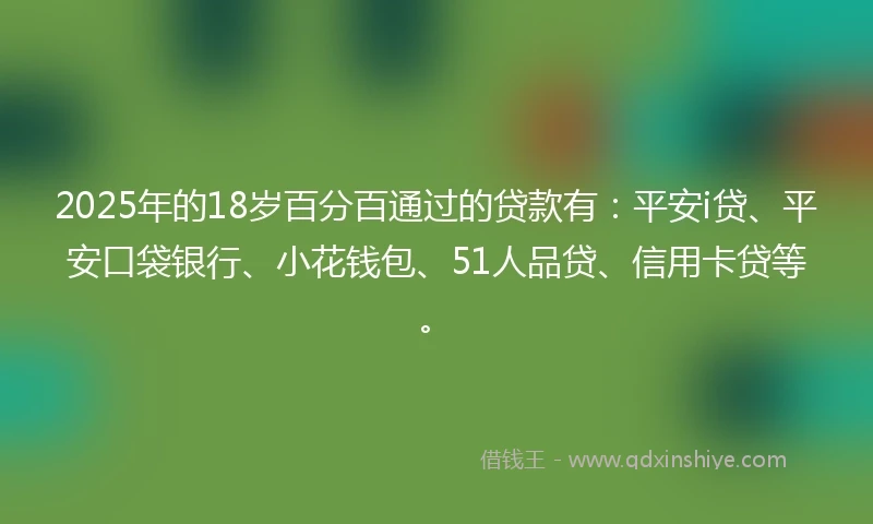 2025年的18岁百分百通过的贷款有：平安i贷、平安口袋银行、小花钱包、51人品贷、信用卡贷等。