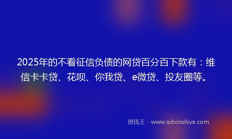 2025年的不看征信负债的网贷百分百下款有：维信卡卡贷、花呗、你我贷、e微贷、投友圈等。