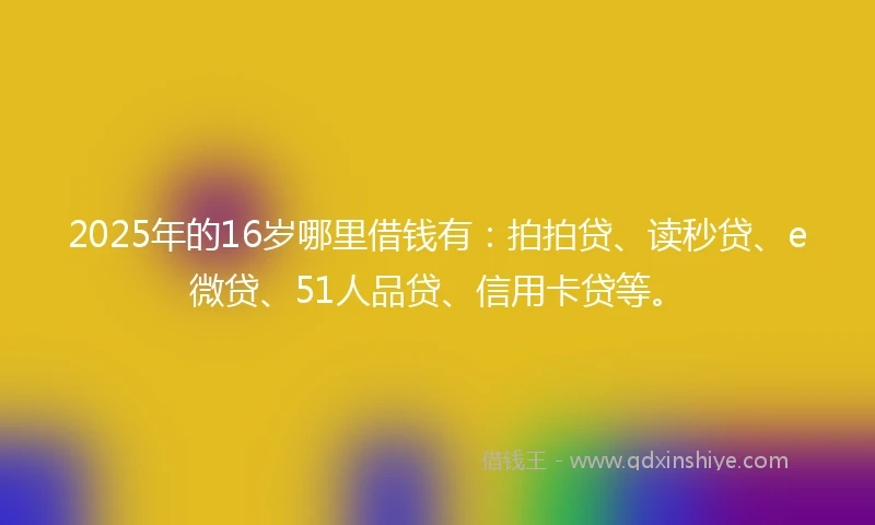 2025年的16岁哪里借钱有：拍拍贷、读秒贷、e微贷、51人品贷、信用卡贷等。