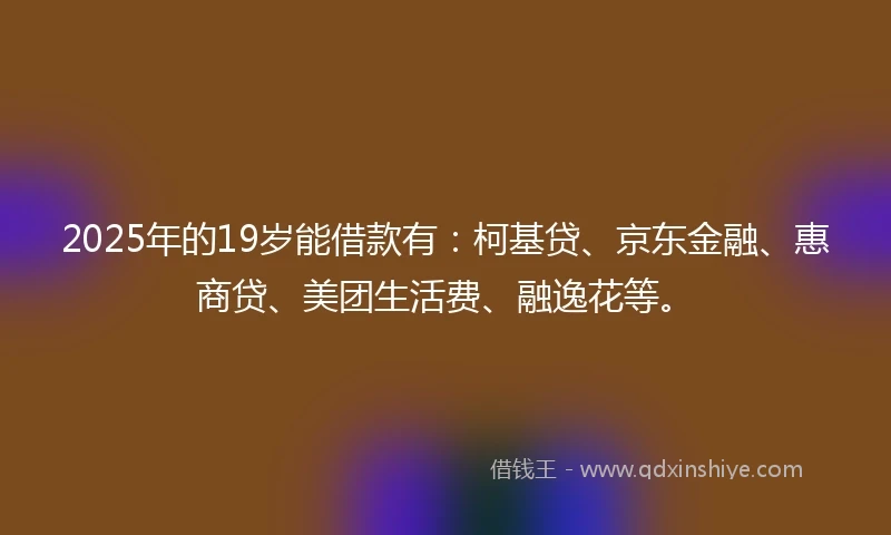 2025年的19岁能借款有：柯基贷、京东金融、惠商贷、美团生活费、融逸花等。