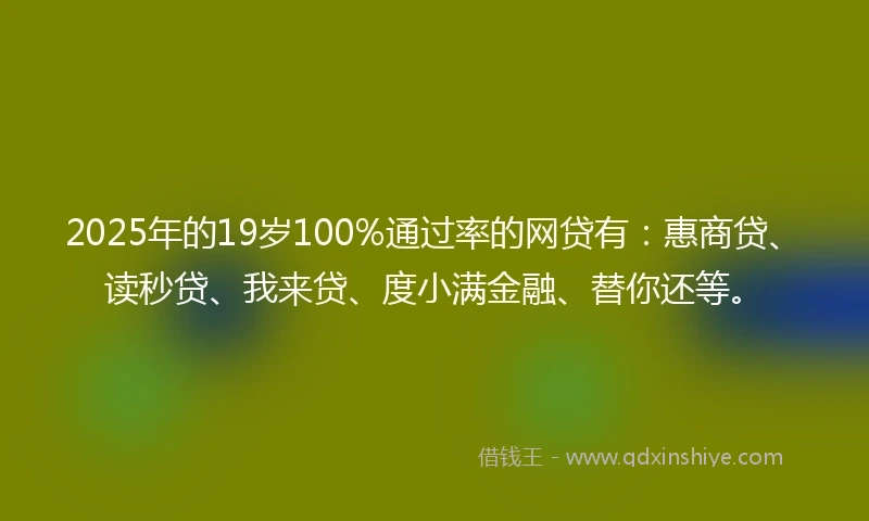 2025年的19岁100%通过率的网贷有：惠商贷、读秒贷、我来贷、度小满金融、替你还等。