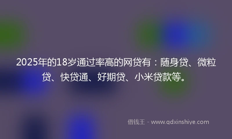 2025年的18岁通过率高的网贷有：随身贷、微粒贷、快贷通、好期贷、小米贷款等。