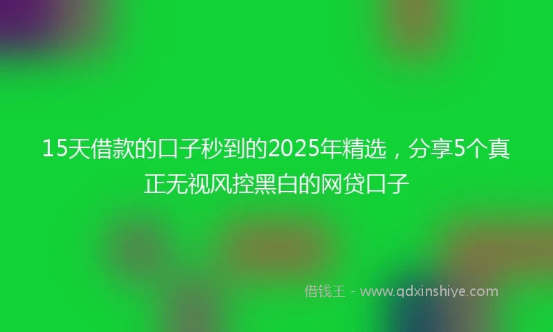 15天借款的口子秒到的2025年精选，分享5个真正无视风控黑白的网贷口子