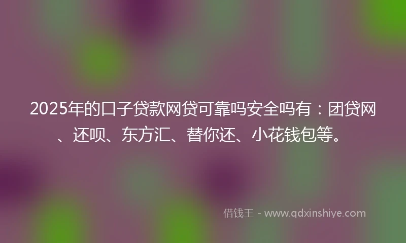 2025年的口子贷款网贷可靠吗安全吗有：团贷网、还呗、东方汇、替你还、小花钱包等。