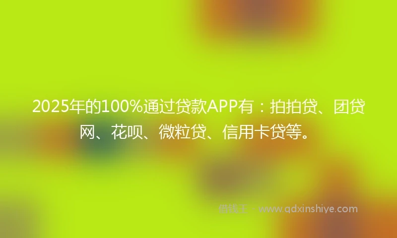 2025年的100%通过贷款APP有：拍拍贷、团贷网、花呗、微粒贷、信用卡贷等。